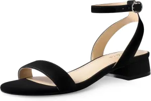 Ankis Black Nude White Red Women Sandals Comfortable Walking Strappy Open Toe Sandals for Women Dressy Summer 1 Inch Low block Heel Flat Adjustable Ankle Strap Wide Available Shoes 2024