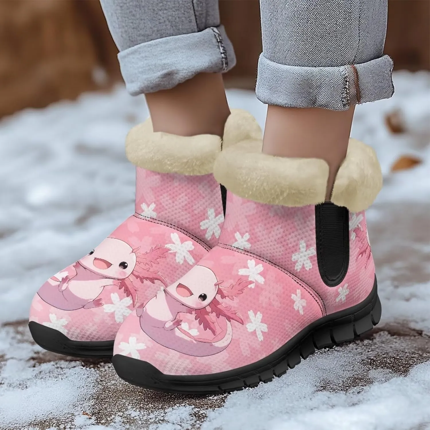 Ankle Boots for Women Waterproof Anti-Slip Warm Fur Lined Winter Fuzzy Boot Outdoor Comfortable Insulated Slip On Booties Shoes for Hiking Walking