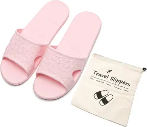 Anmerl Travel Slippers for Women and Men, Portable Foldable Slippers with Cotton Storage Bag, Soft Comfy Non-Slip Quick Dry House Bathroom Shower Shoes Spa Gym Swimming Beach Sandals