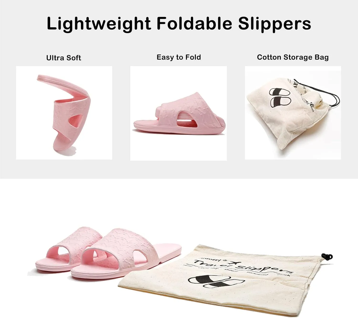 Anmerl Travel Slippers for Women and Men, Portable Foldable Slippers with Cotton Storage Bag, Soft Comfy Non-Slip Quick Dry House Bathroom Shower Shoes Spa Gym Swimming Beach Sandals