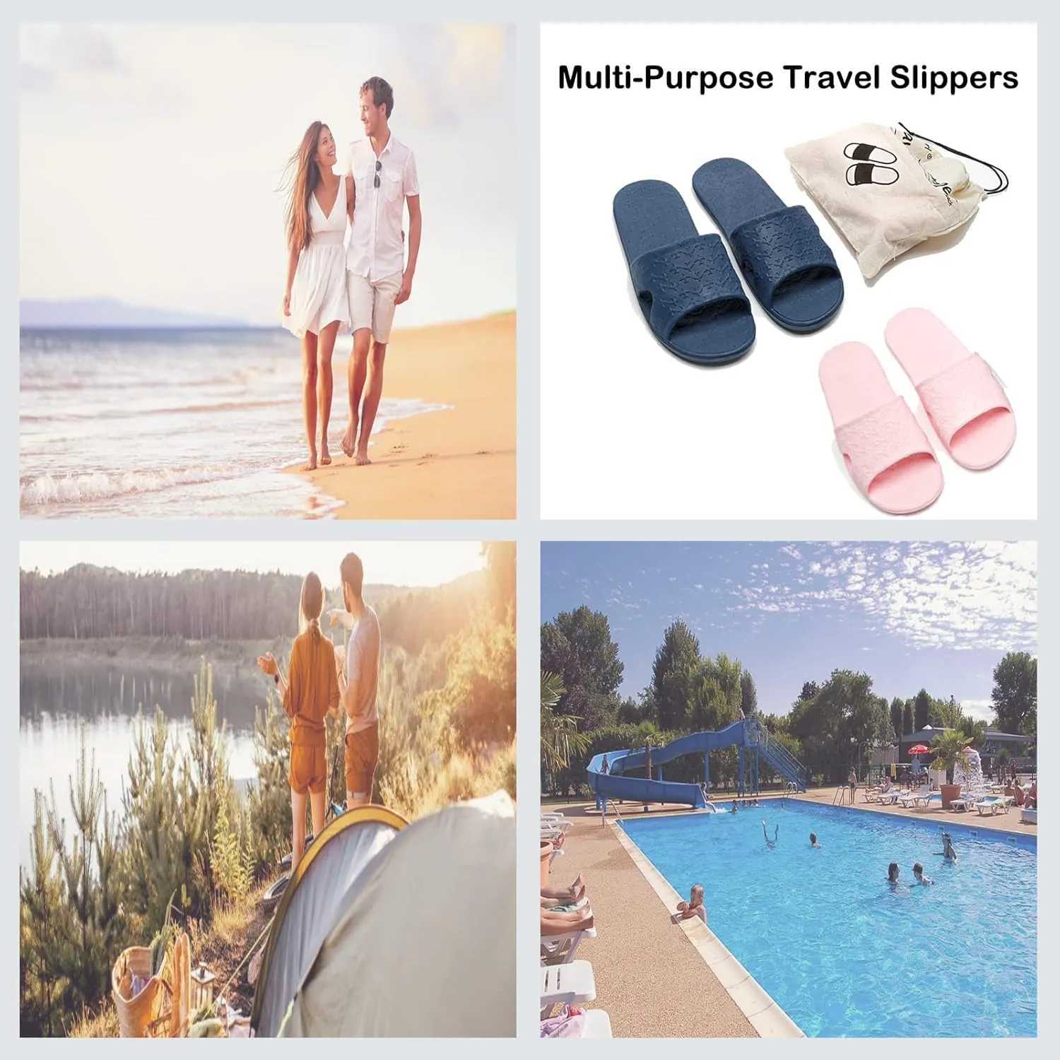 Anmerl Travel Slippers for Women and Men, Portable Foldable Slippers with Cotton Storage Bag, Soft Comfy Non-Slip Quick Dry House Bathroom Shower Shoes Spa Gym Swimming Beach Sandals