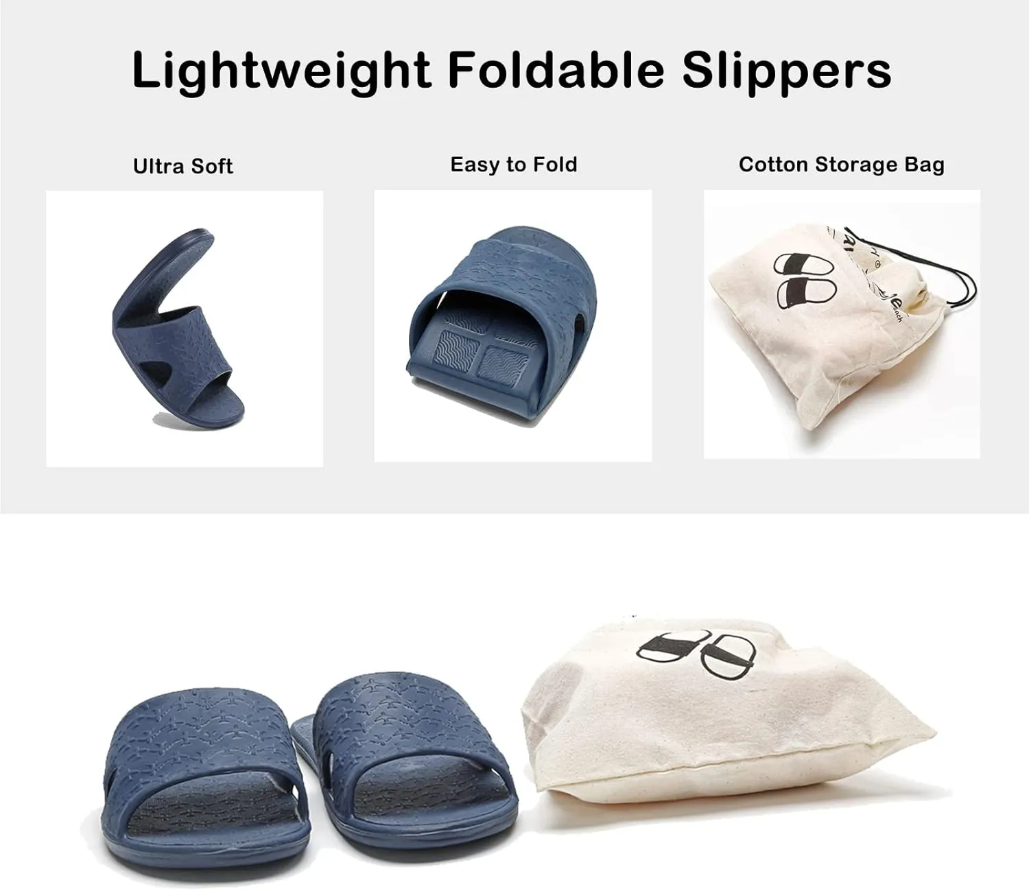 Anmerl Travel Slippers for Women and Men, Portable Foldable Slippers with Cotton Storage Bag, Soft Comfy Non-Slip Quick Dry House Bathroom Shower Shoes Spa Gym Swimming Beach Sandals