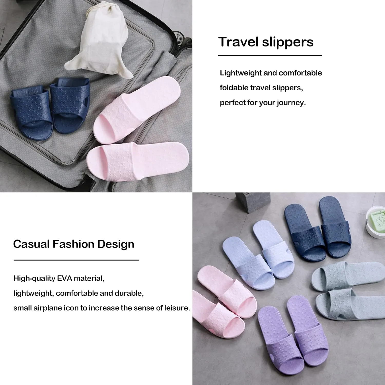 Anmerl Travel Slippers for Women and Men, Portable Foldable Slippers with Cotton Storage Bag, Soft Comfy Non-Slip Quick Dry House Bathroom Shower Shoes Spa Gym Swimming Beach Sandals