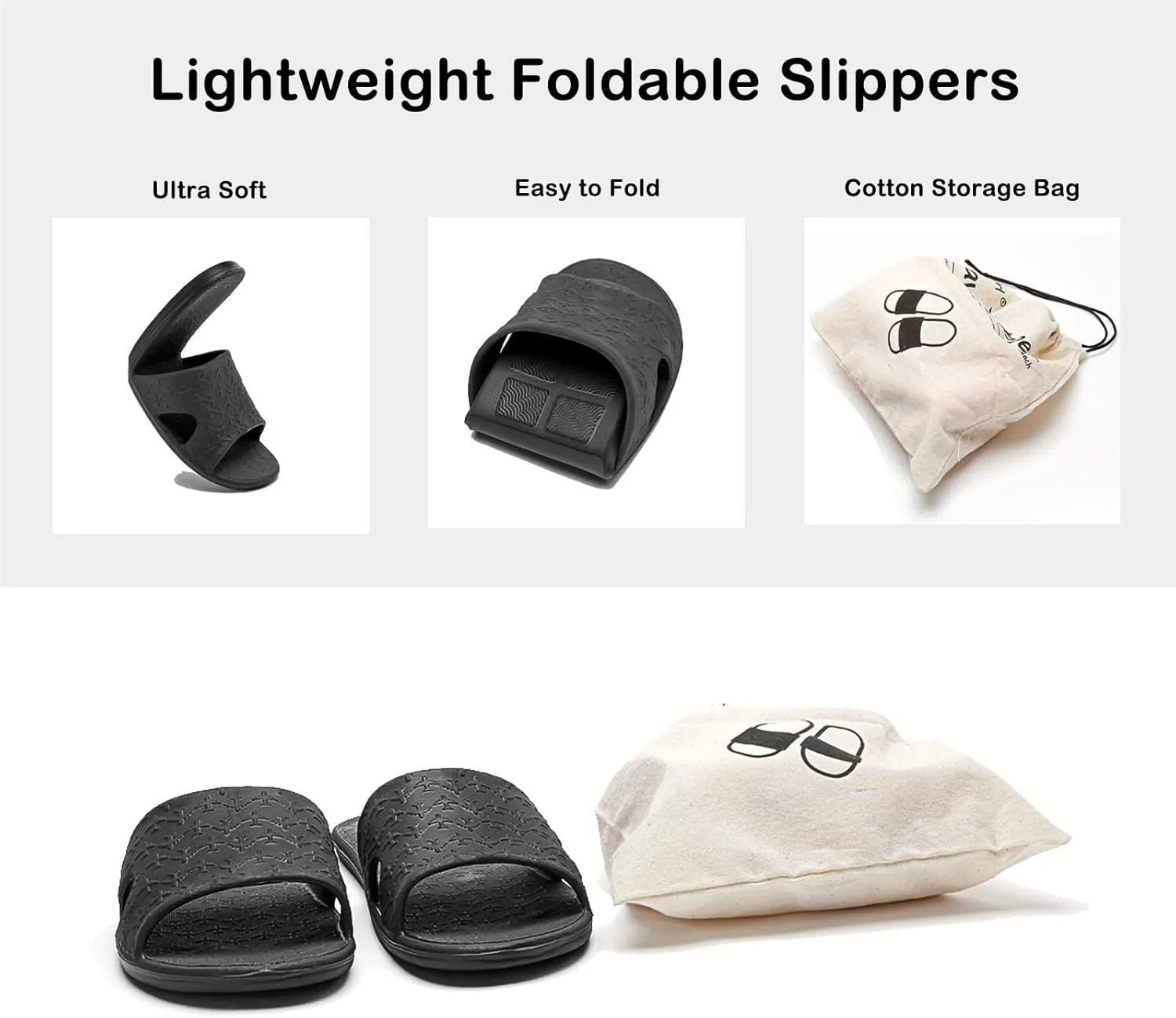 Anmerl Travel Slippers for Women and Men, Portable Foldable Slippers with Cotton Storage Bag, Soft Comfy Non-Slip Quick Dry House Bathroom Shower Shoes Spa Gym Swimming Beach Sandals