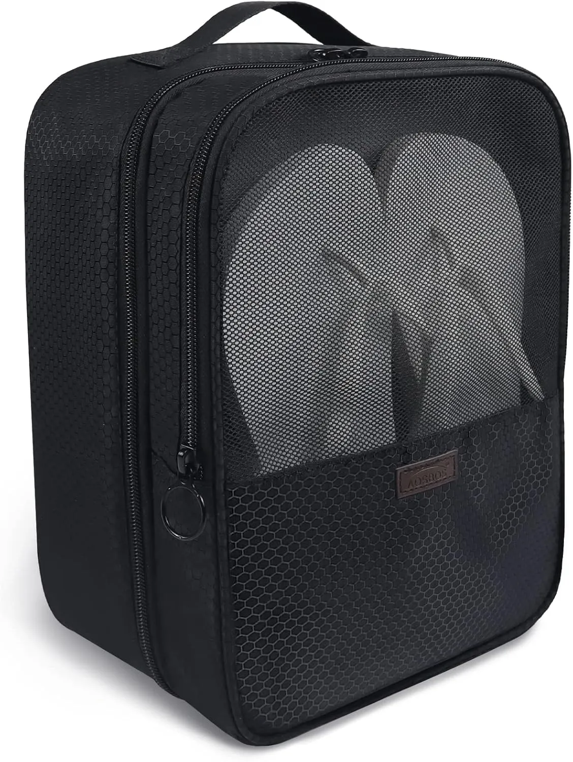 Aosbos 2 Layers Shoe Bags for Travel with Trolley Sleeve Portable Shoe Storage Pouch Shoe Packing Cubes with Structure, Honeycomb Black