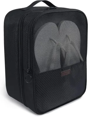 Aosbos 2 Layers Shoe Bags for Travel with Trolley Sleeve Portable Shoe Storage Pouch Shoe Packing Cubes with Structure, Honeycomb Black