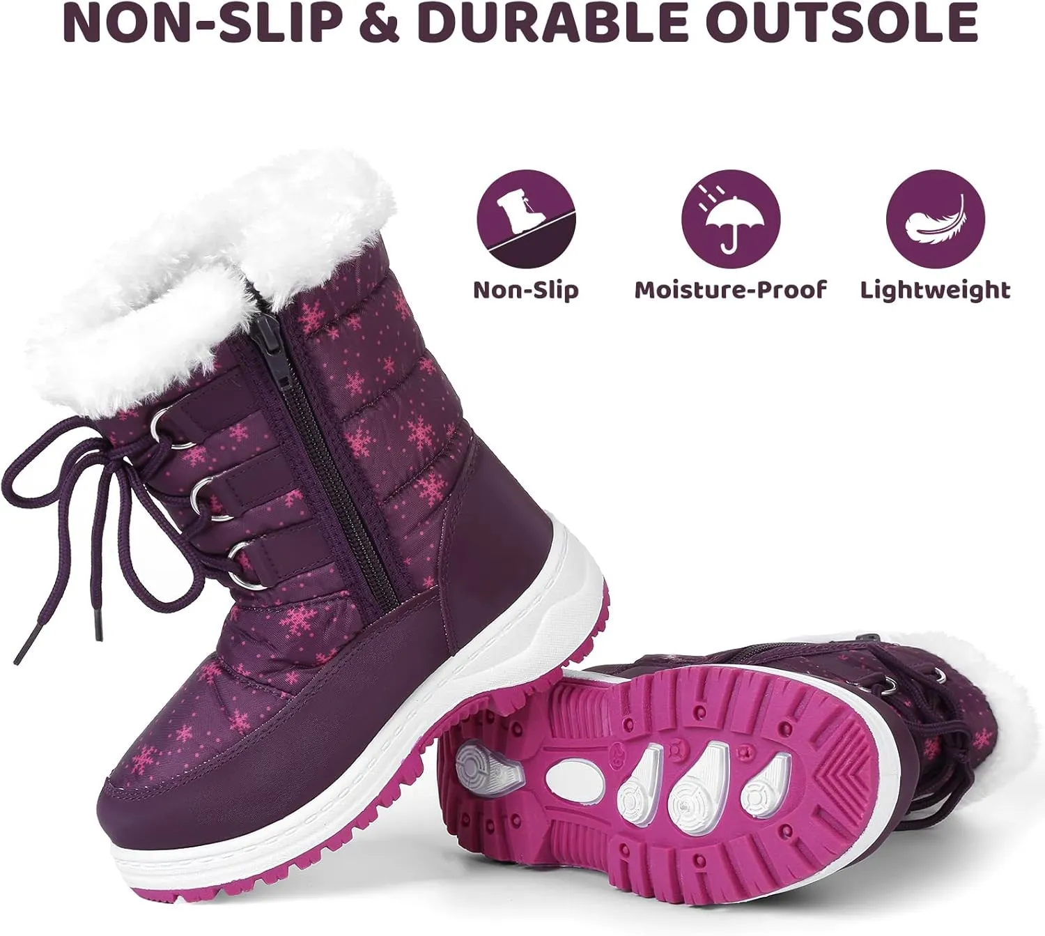Apakowa Kids Girls Insulated Fur Winter Warm Snow Boots (Toddler/Little Kid)