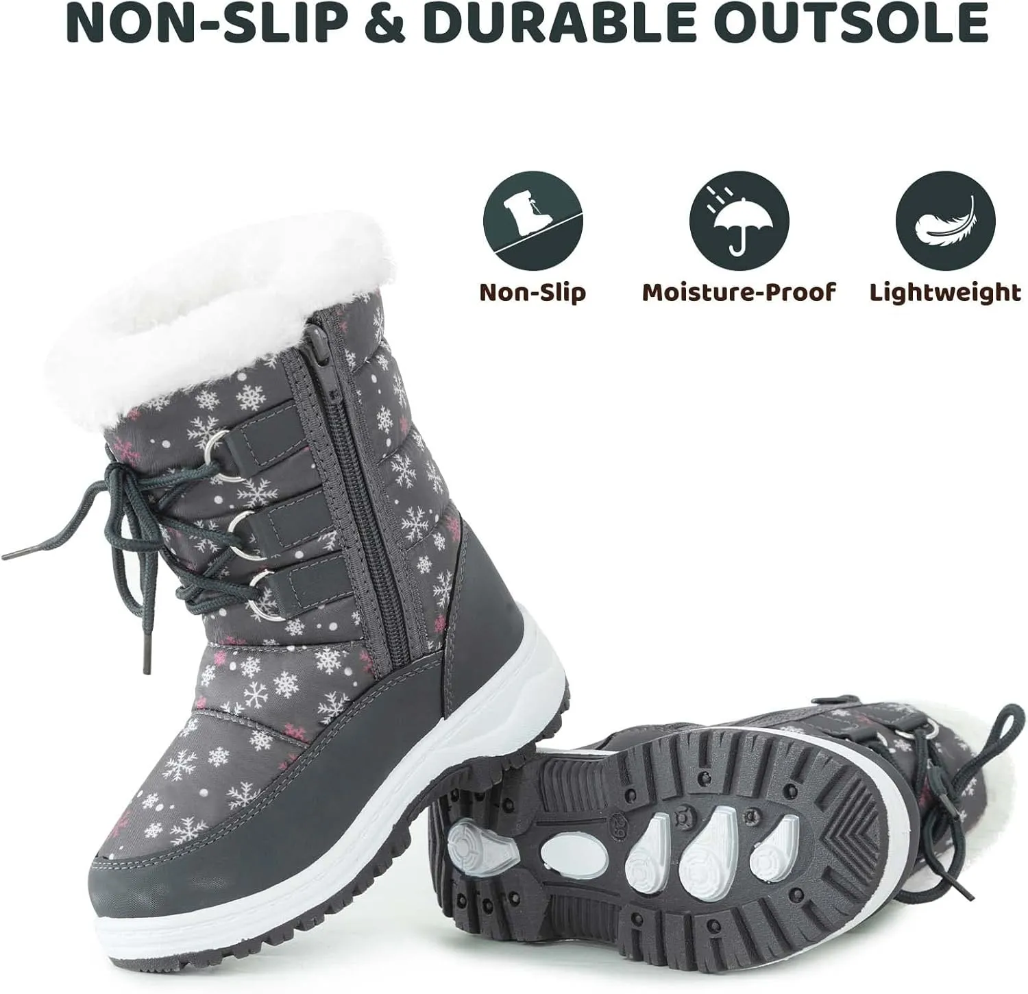 Apakowa Kids Girls Insulated Fur Winter Warm Snow Boots (Toddler/Little Kid)