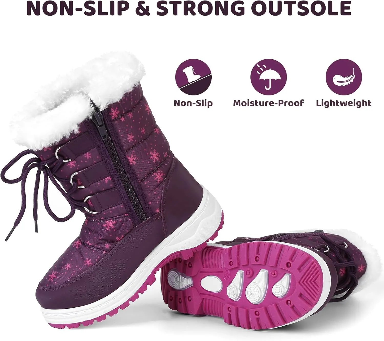 Apakowa Kids Girls Insulated Fur Winter Warm Snow Boots (Toddler/Little Kid)