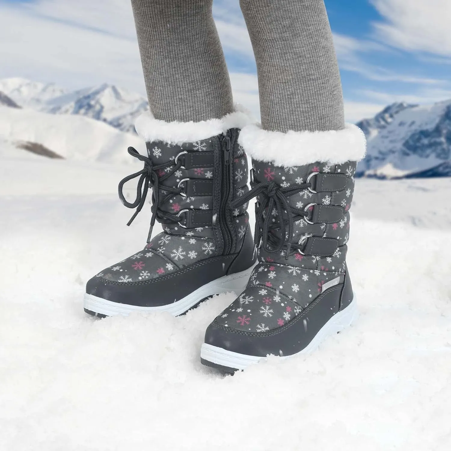 Apakowa Kids Girls Insulated Fur Winter Warm Snow Boots (Toddler/Little Kid)