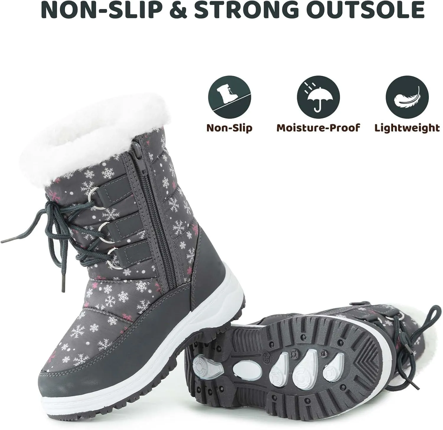 Apakowa Kids Girls Insulated Fur Winter Warm Snow Boots (Toddler/Little Kid)
