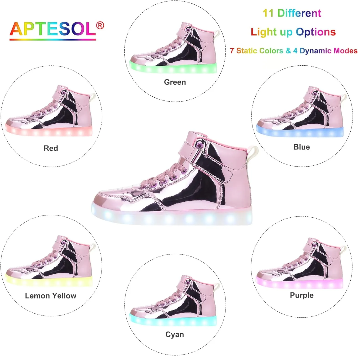 APTESOL Unisex LED Shoes High Top Light Up Sneakers for Women Men