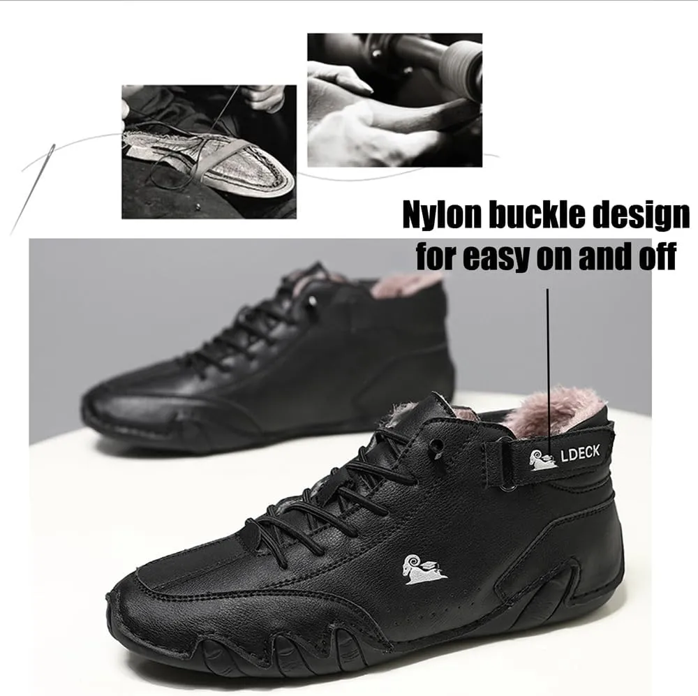 Asifn Men Outdoor Work Snow Boots Cold Weather Casual Shoes Leather Lace up Boat Plush Rubber Sports
