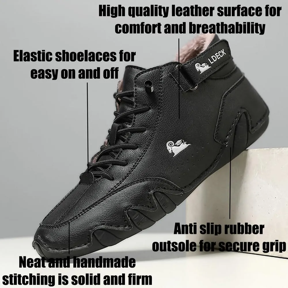 Asifn Men Outdoor Work Snow Boots Cold Weather Casual Shoes Leather Lace up Boat Plush Rubber Sports