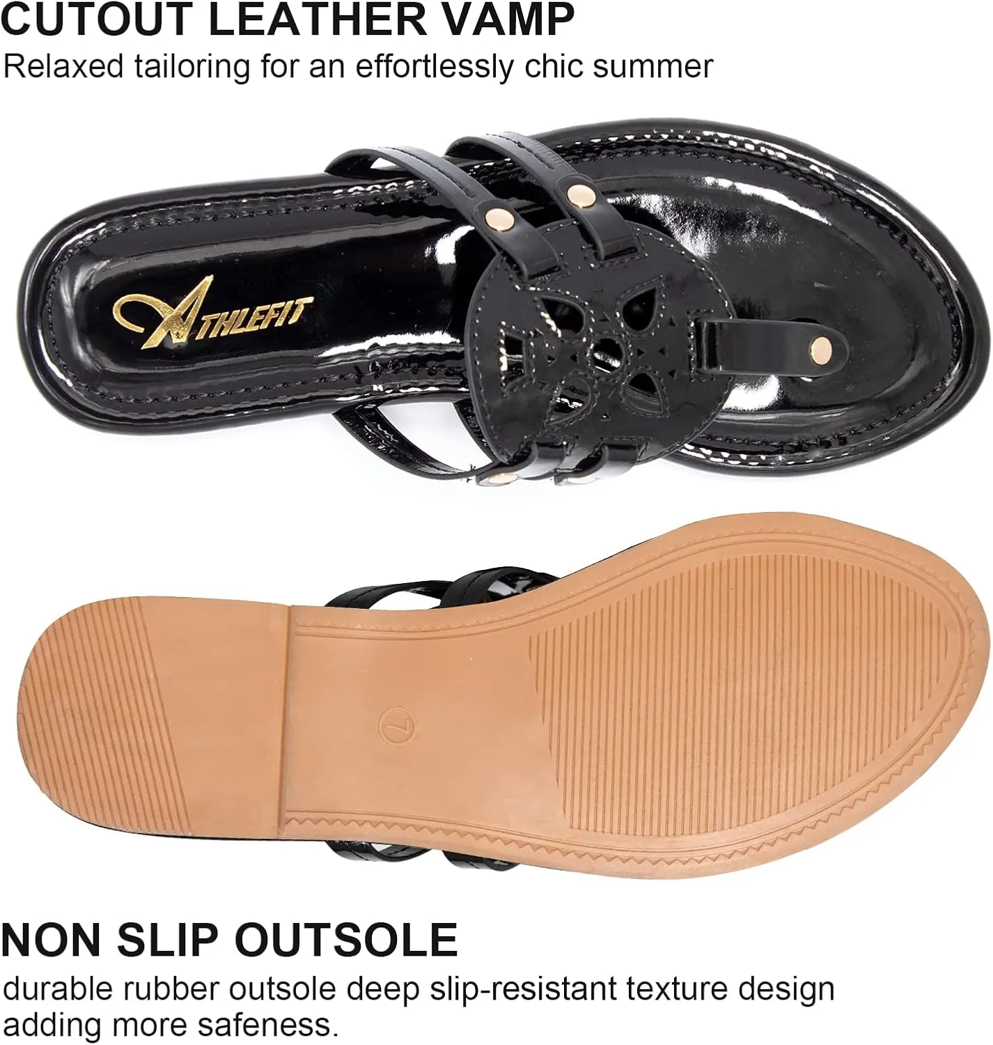 Athlefit Womens Flat Sandals Flip Flops Casual Slip on Comfortable Thong Beach Sandal for Women Dressy