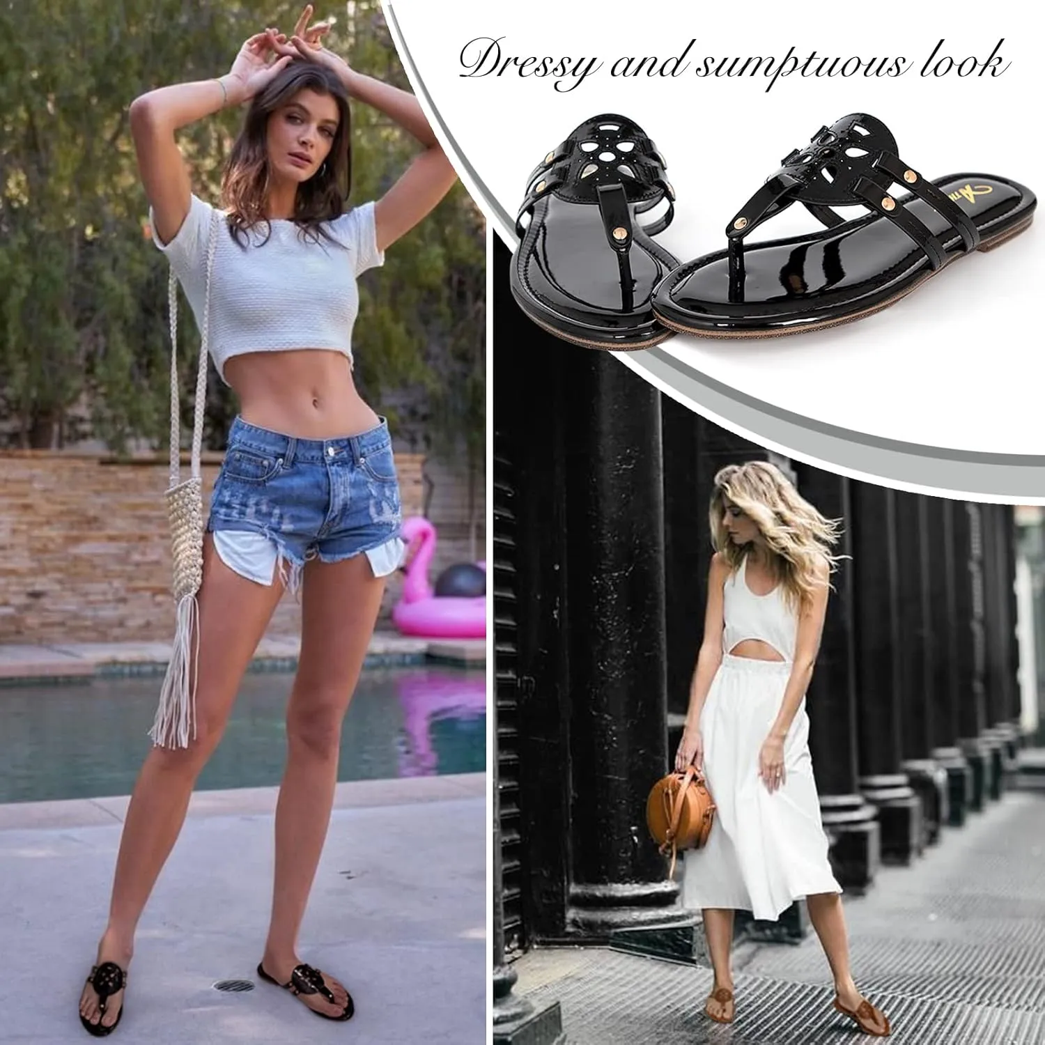 Athlefit Womens Flat Sandals Flip Flops Casual Slip on Comfortable Thong Beach Sandal for Women Dressy