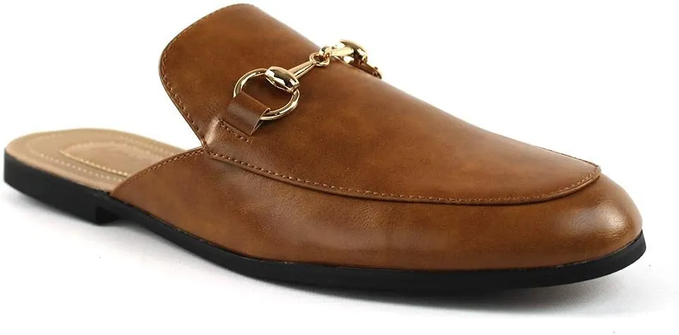AZAR MAN Mens Backless Slip On Shoes Gold Buckle Round Toe Loafers