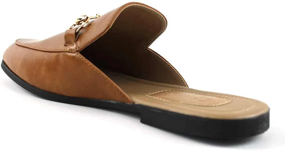 AZAR MAN Mens Backless Slip On Shoes Gold Buckle Round Toe Loafers