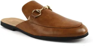 AZAR MAN Mens Backless Slip On Shoes Gold Buckle Round Toe Loafers