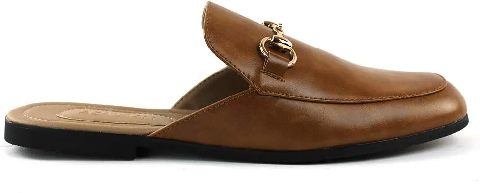 AZAR MAN Mens Backless Slip On Shoes Gold Buckle Round Toe Loafers