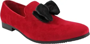 AZAR Tuxedo Slip Men's Dress Shoes Velvet Satin Bow On Top