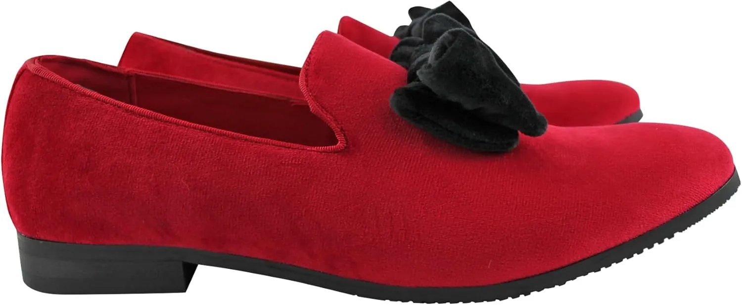 AZAR Tuxedo Slip Men's Dress Shoes Velvet Satin Bow On Top