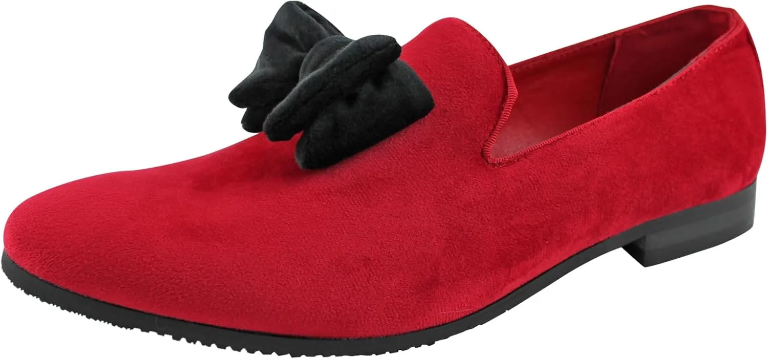 AZAR Tuxedo Slip Men's Dress Shoes Velvet Satin Bow On Top