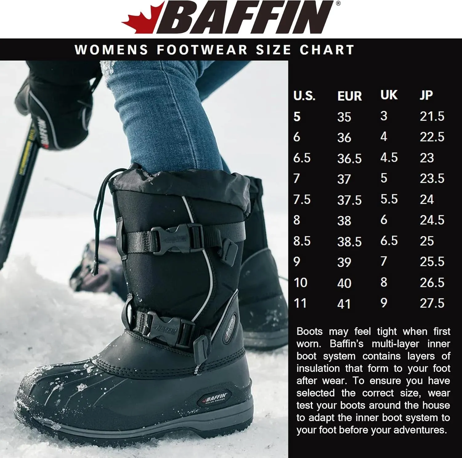 Baffin Impact Women's Boots, Calf Height, Available in Black, for Snow-Covered terrain, Snowshoe Compatible