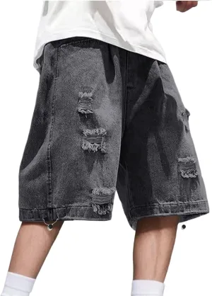 Baggy Jean Shorts for Men Casual Loose Fit Hip Hop Skateboard Denim Shorts Streetwear