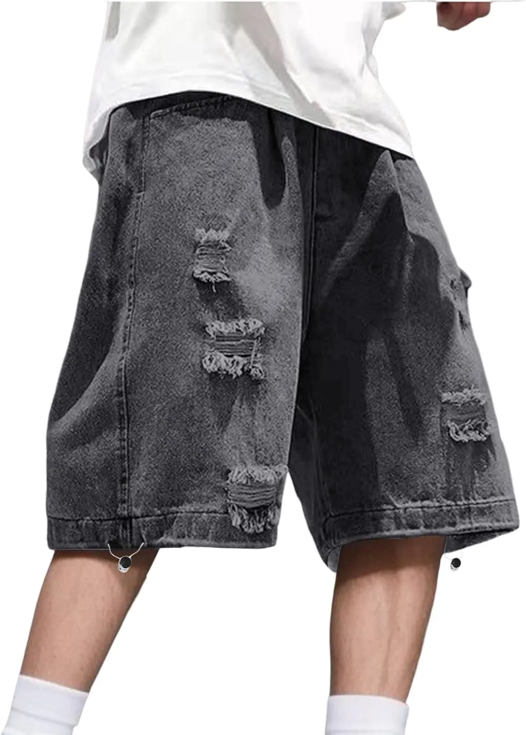 Baggy Jean Shorts for Men Casual Loose Fit Hip Hop Skateboard Denim Shorts Streetwear