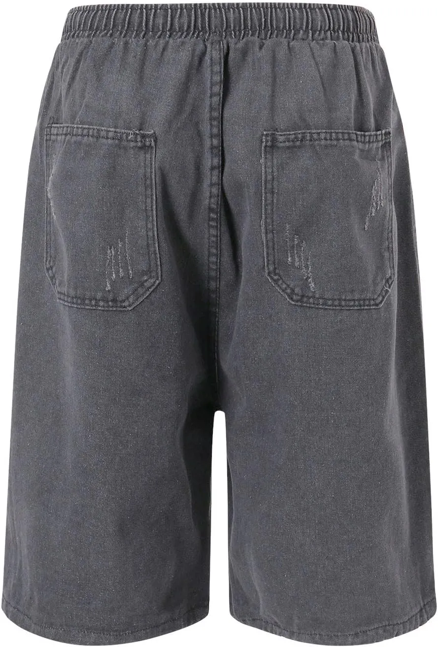 Baggy Jean Shorts for Men Casual Loose Fit Hip Hop Skateboard Denim Shorts Streetwear