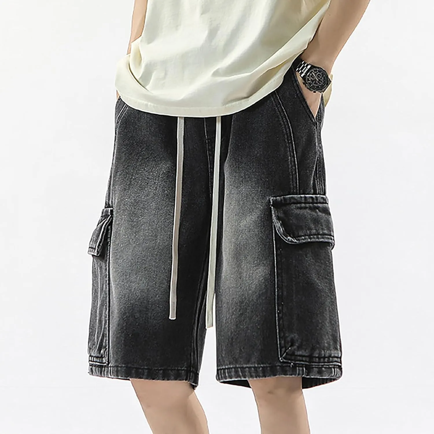 Baggy Jean Shorts for Men Jorts Casual Loose Fit Mid Denim Shorts Skateboard Hip Hop 2025 Trendy Streetwear
