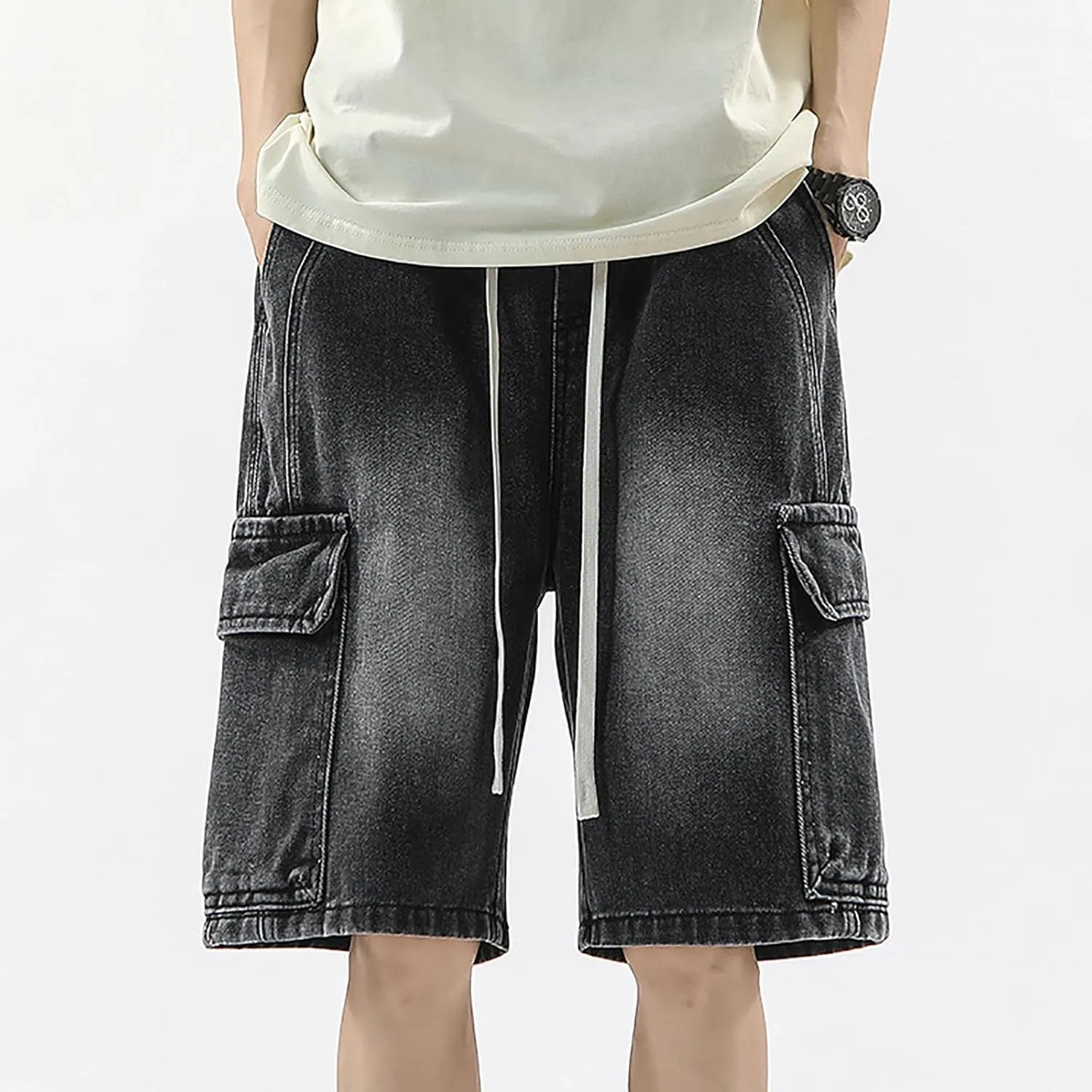 Baggy Jean Shorts for Men Jorts Casual Loose Fit Mid Denim Shorts Skateboard Hip Hop 2025 Trendy Streetwear