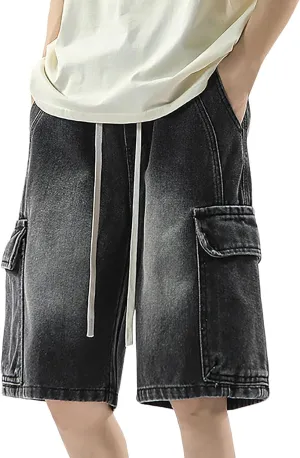 Baggy Jean Shorts for Men Jorts Casual Loose Fit Mid Denim Shorts Skateboard Hip Hop 2025 Trendy Streetwear