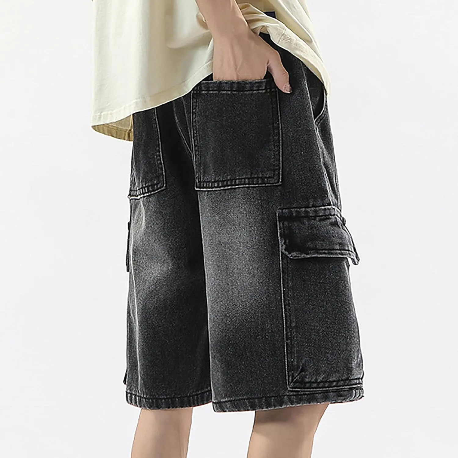 Baggy Jean Shorts for Men Jorts Casual Loose Fit Mid Denim Shorts Skateboard Hip Hop 2025 Trendy Streetwear