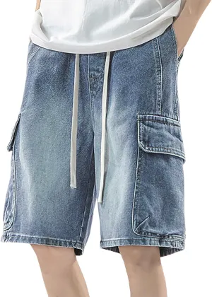 Baggy Jean Shorts for Men Summer Casual Loose Fit Y2K Hip Hop Skateboard Denim Shorts with Pockets