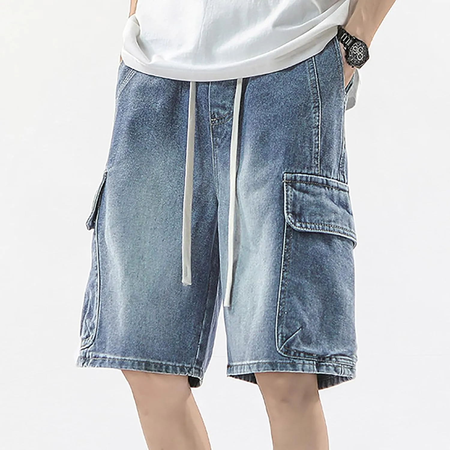 Baggy Jean Shorts for Men Summer Casual Loose Fit Y2K Hip Hop Skateboard Denim Shorts with Pockets
