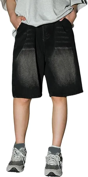 Baggy Jean Shorts for Men Summer Casual Loose Fit Y2K Hip Hop Skateboard Denim Shorts with Pockets