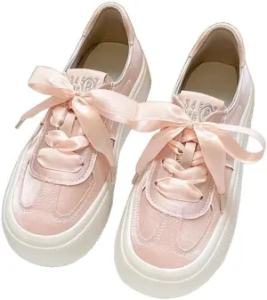 Ballet Flats Casual Cute Lightweight Soft Sneakers for Women - Y2K Retro Non Slip Tennis & Racquet Sport Preppy Shoes Elegant Athleisure Trending Fashion Comfortable Walking Lightweight Running Gifts