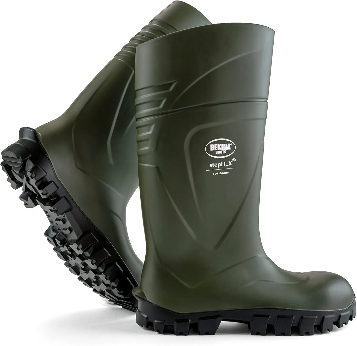 Bekina StepliteX Solidgrip O4 Waterproof Wellington Boots for Men and Women - Lightweight Non Slip Insulated Work Boots with SRC Certified Traction Outsoles, Green - 14 Men/16 Women