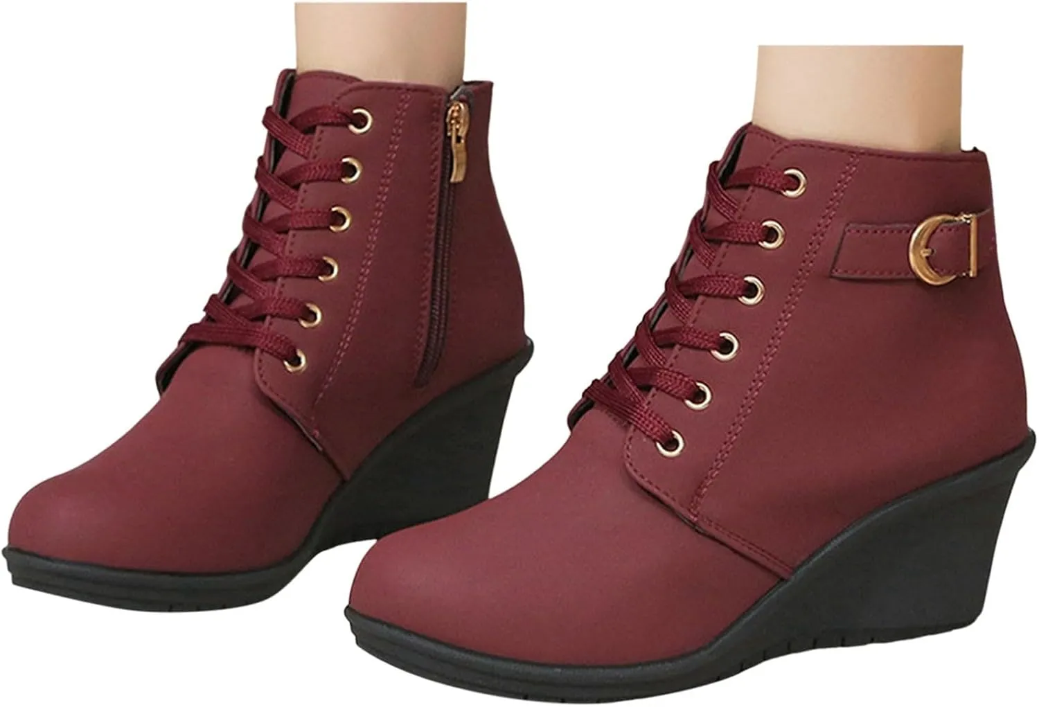 Black Ankle Boots for Women Wedge Boots for Women Fashion Women Square Heels Zipper Short Booties Round Toe Shoes