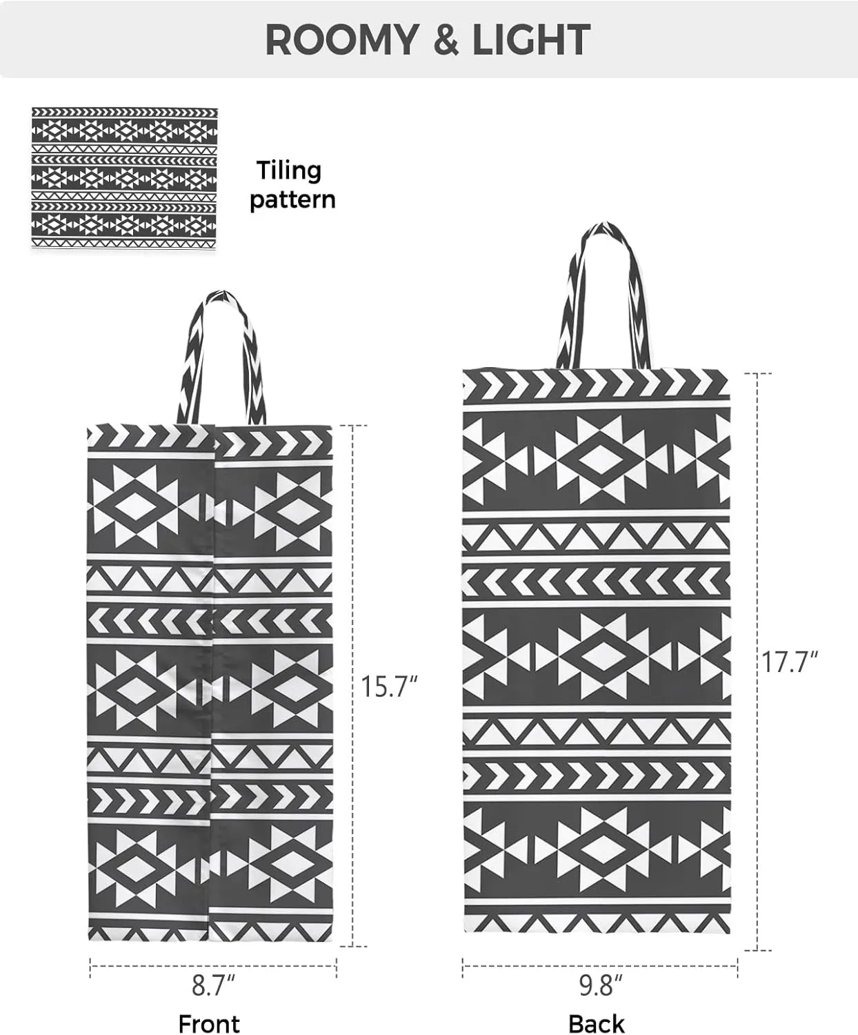 Black Southeastern Shoe Bags,X-Large Travel Golf Shoes Pouch Bags Storage Organizer Accessories with Zipper & Handle for Men, Women, Kids, Traveling, Gym, Sport, Boho Geometric Native American Tribal