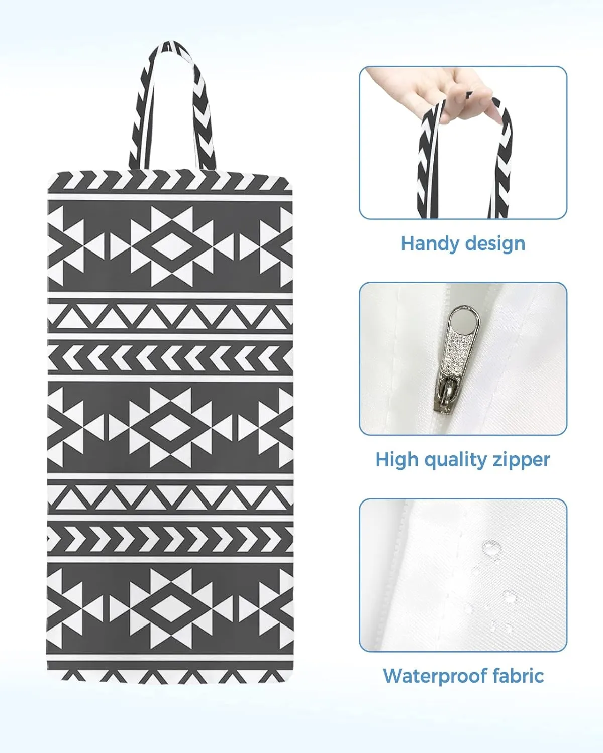 Black Southeastern Shoe Bags,X-Large Travel Golf Shoes Pouch Bags Storage Organizer Accessories with Zipper & Handle for Men, Women, Kids, Traveling, Gym, Sport, Boho Geometric Native American Tribal