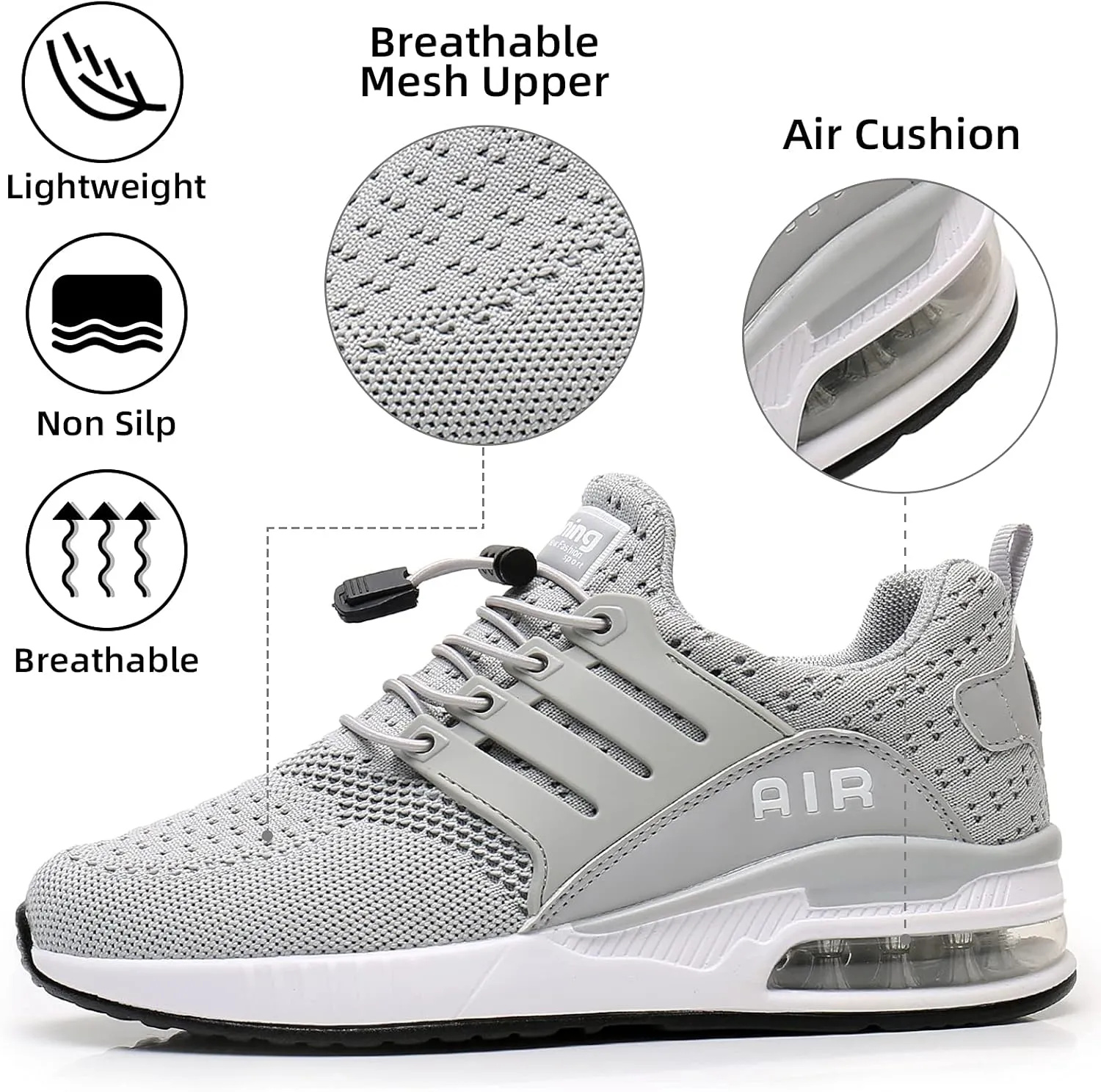 BOGOVER Womens Lightweight Air Running Shoes, Breathable Gym Jogging Running Tennis Sneakers with Air Cushion,No Tie