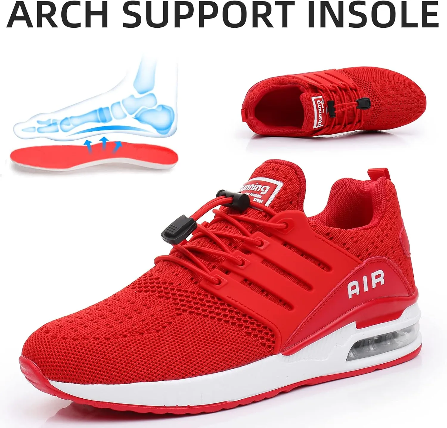 BOGOVER Womens Lightweight Air Running Shoes, Breathable Gym Jogging Running Tennis Sneakers with Air Cushion,No Tie