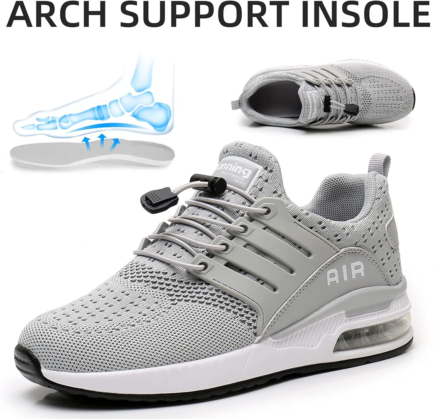 BOGOVER Womens Lightweight Air Running Shoes, Breathable Gym Jogging Running Tennis Sneakers with Air Cushion,No Tie