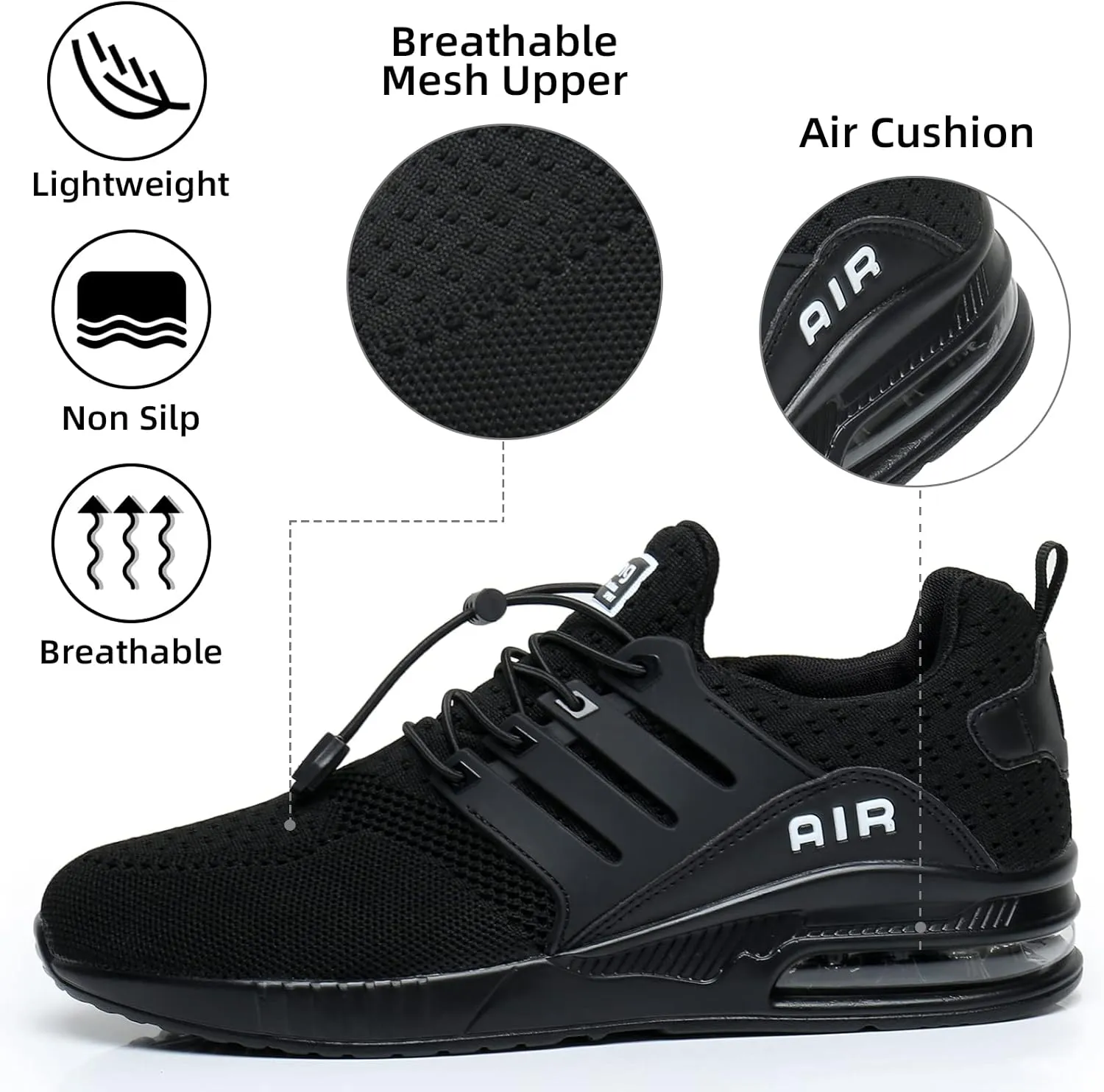 BOGOVER Womens Lightweight Air Running Shoes, Breathable Gym Jogging Running Tennis Sneakers with Air Cushion,No Tie