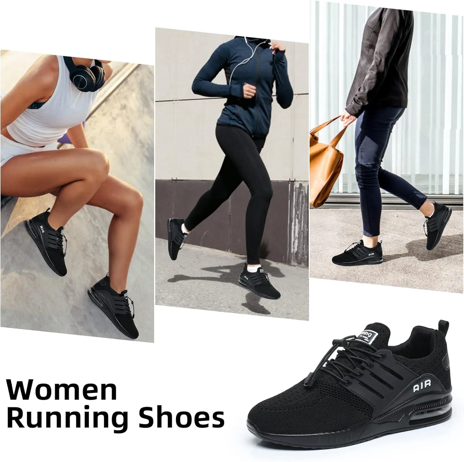 BOGOVER Womens Lightweight Air Running Shoes, Breathable Gym Jogging Running Tennis Sneakers with Air Cushion,No Tie