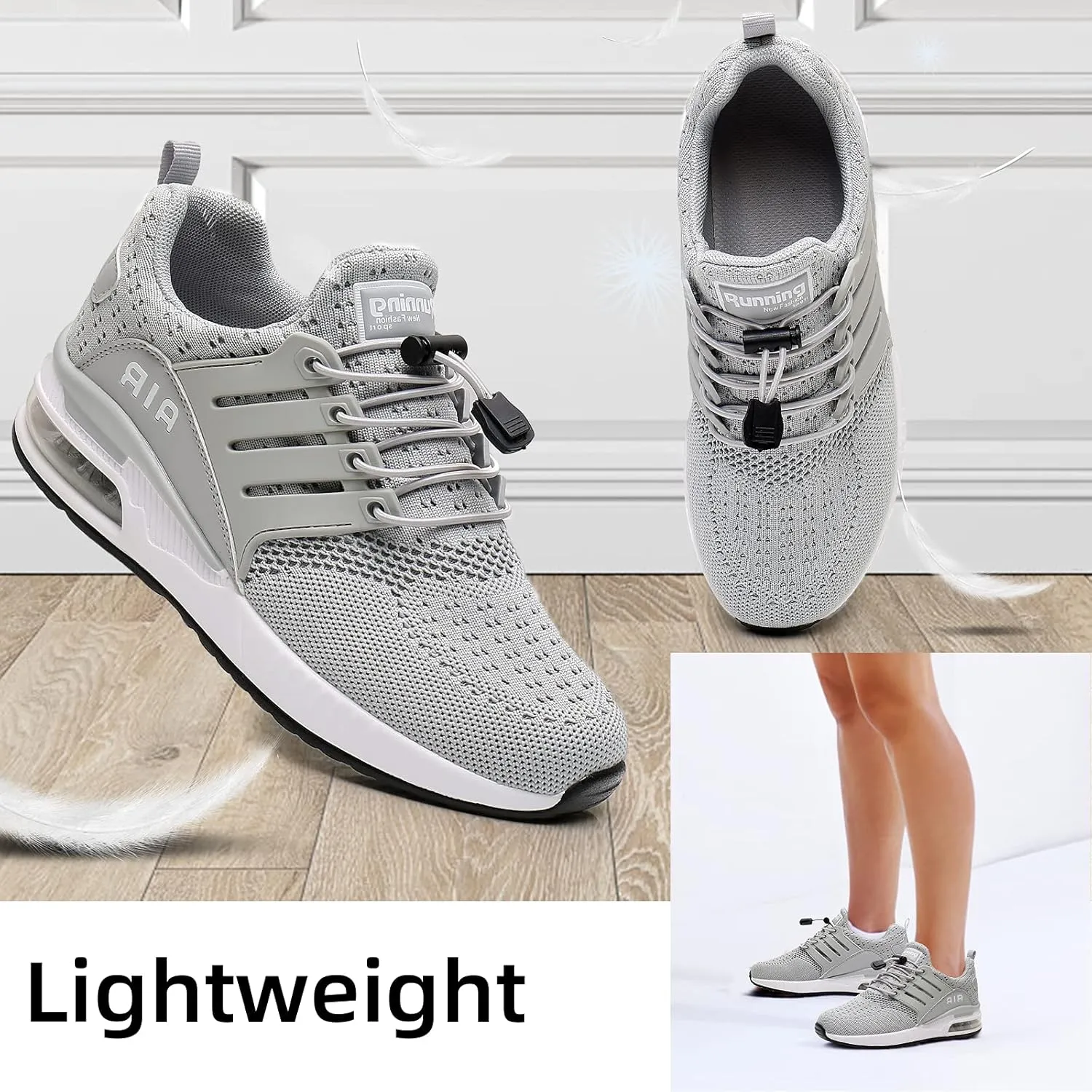 BOGOVER Womens Lightweight Air Running Shoes, Breathable Gym Jogging Running Tennis Sneakers with Air Cushion,No Tie