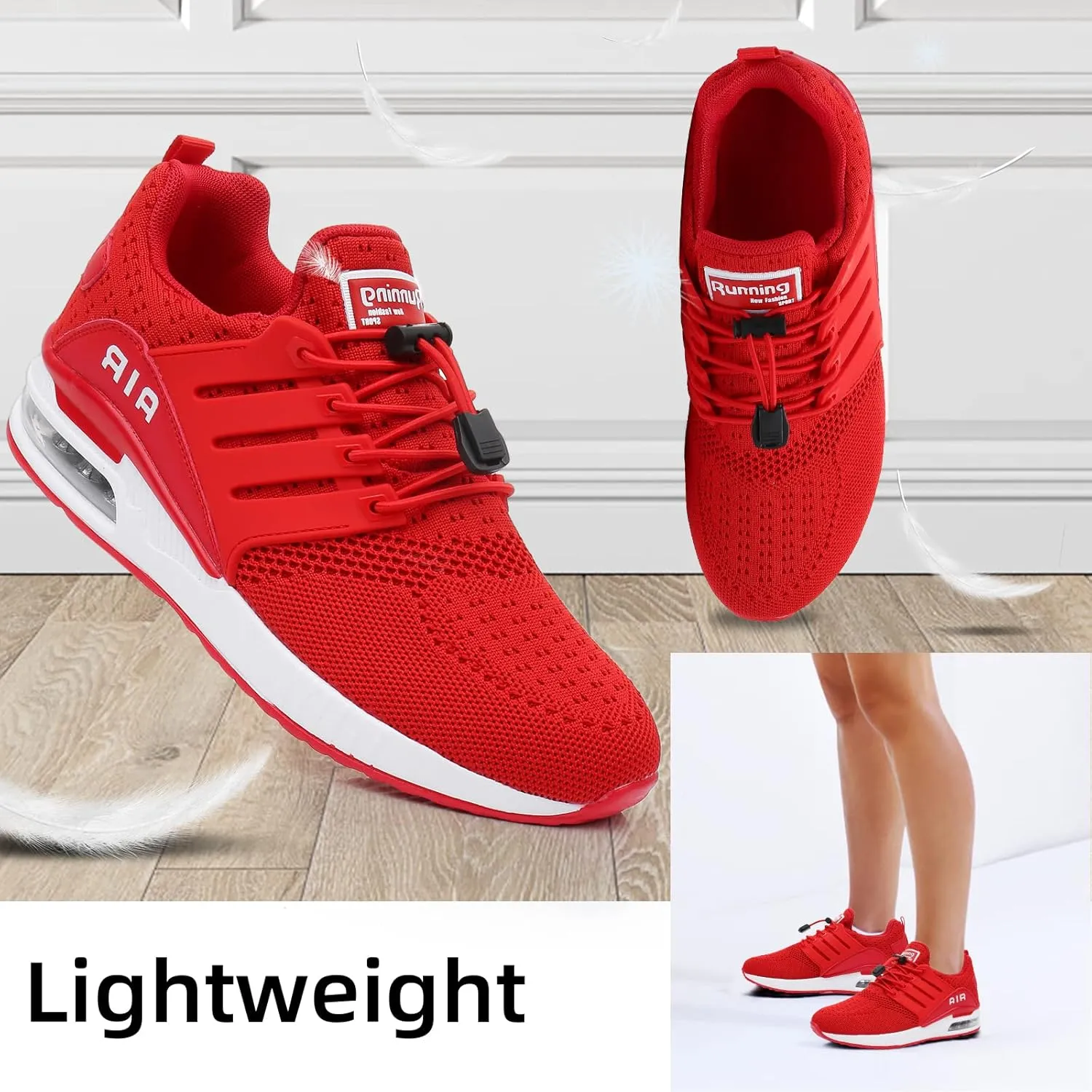 BOGOVER Womens Lightweight Air Running Shoes, Breathable Gym Jogging Running Tennis Sneakers with Air Cushion,No Tie